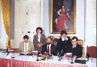 Representatives from Austria, Czech Republic and Slovak Republic at the Signing Conference for the Trilateral Ramsar Memorandum , August 30th, 2001, Zidlochovice Castle, Czech Republic